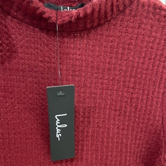Lulus Cozy Burgundy Waffle Knit Mock Neck Long Sleeve Sweater Size Medium NWT - Picture 5 of 6